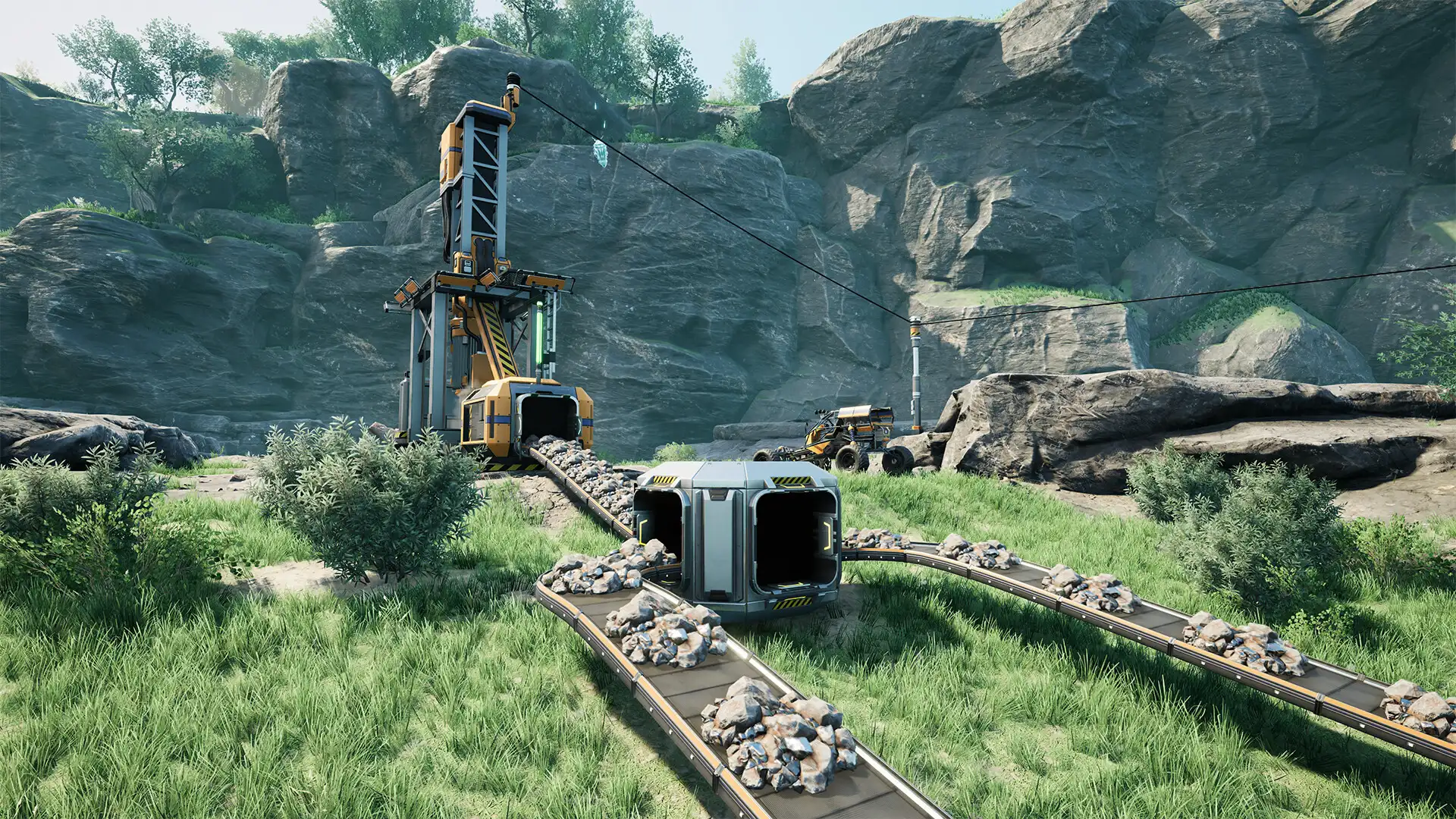 Une usine construite à plusieurs dans Satisfactory